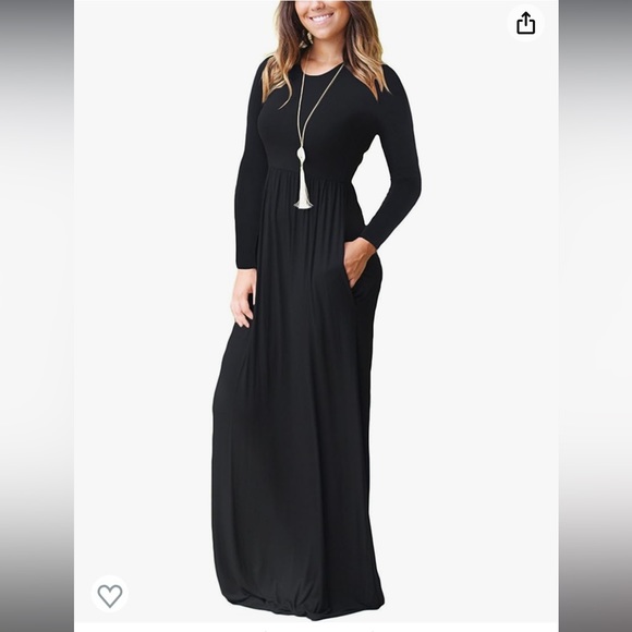 Women Long Sleeve Loose Plain Maxi Dresses Casual Long Dresses with Pockets - Picture 2 of 4